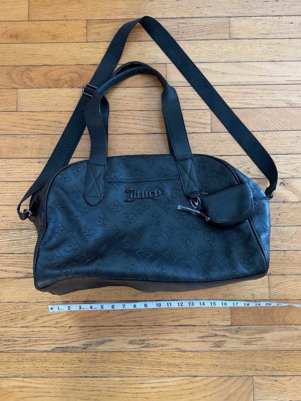 Juicy Couture Black Embossed Monogram Weekender Duffle Bag Travel Y2K New